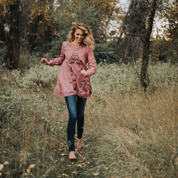 LAST ONE Long Sleeve BOHO Floral Burgundy Dress - Picture 3 of 7